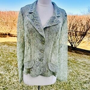 Frederick's of Hollywood Green Lace Blazer with Textured Pattern